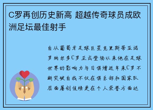 C罗再创历史新高 超越传奇球员成欧洲足坛最佳射手